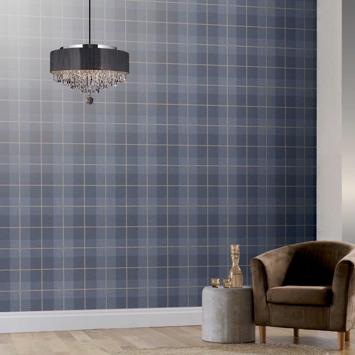 Country Tartan Wallpaper Denim Blue Arthouse 294902