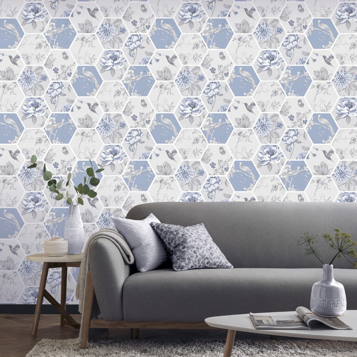 Chinoise Decoupage Wallpaper Blue Arthouse 908903