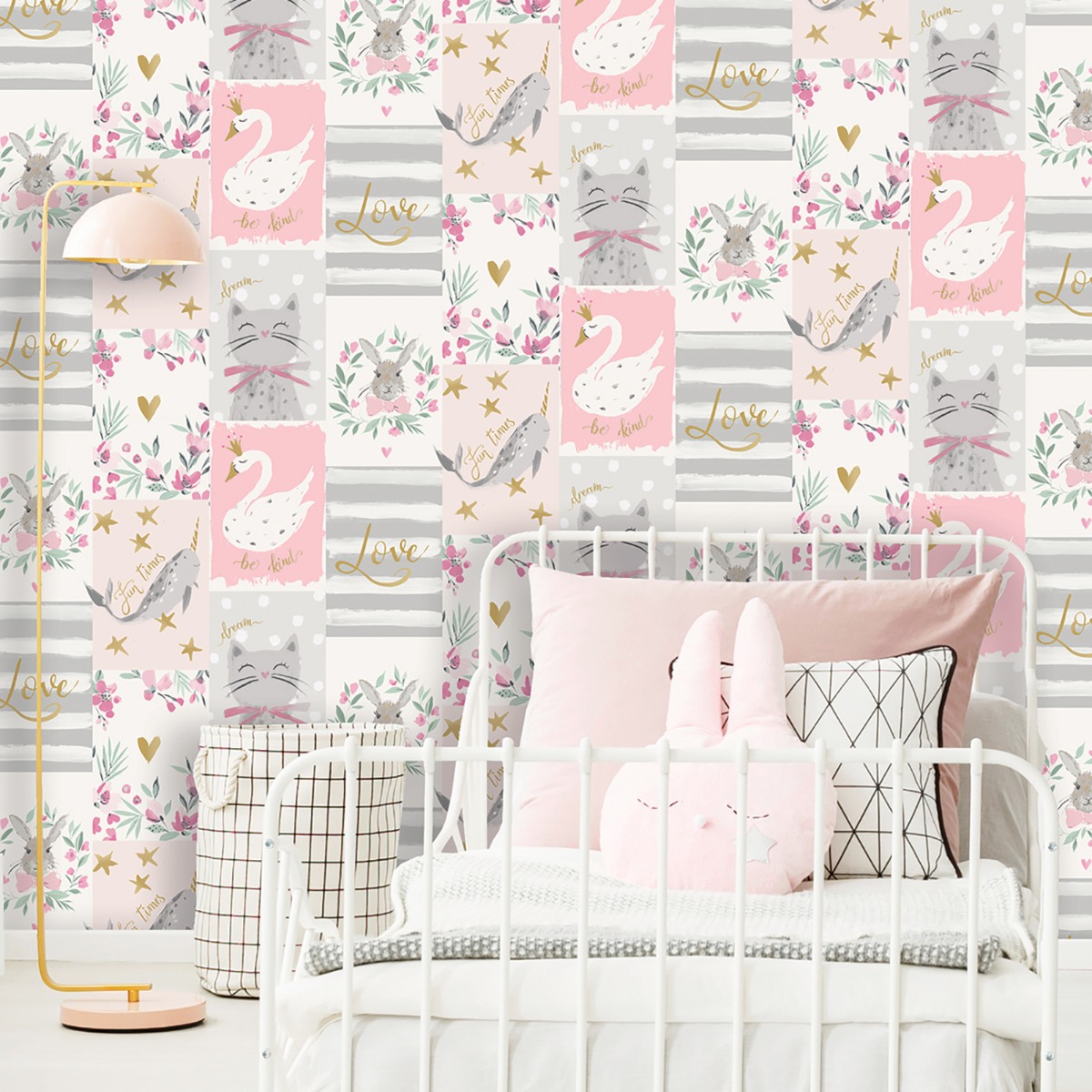 Be Kind Collage Wallpaper Blush Pink Belgravia 2555