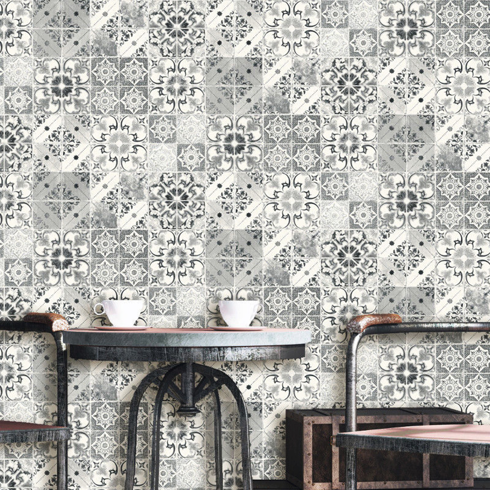 Valencia Tile Wallpaper Black / Grey Debona 5010