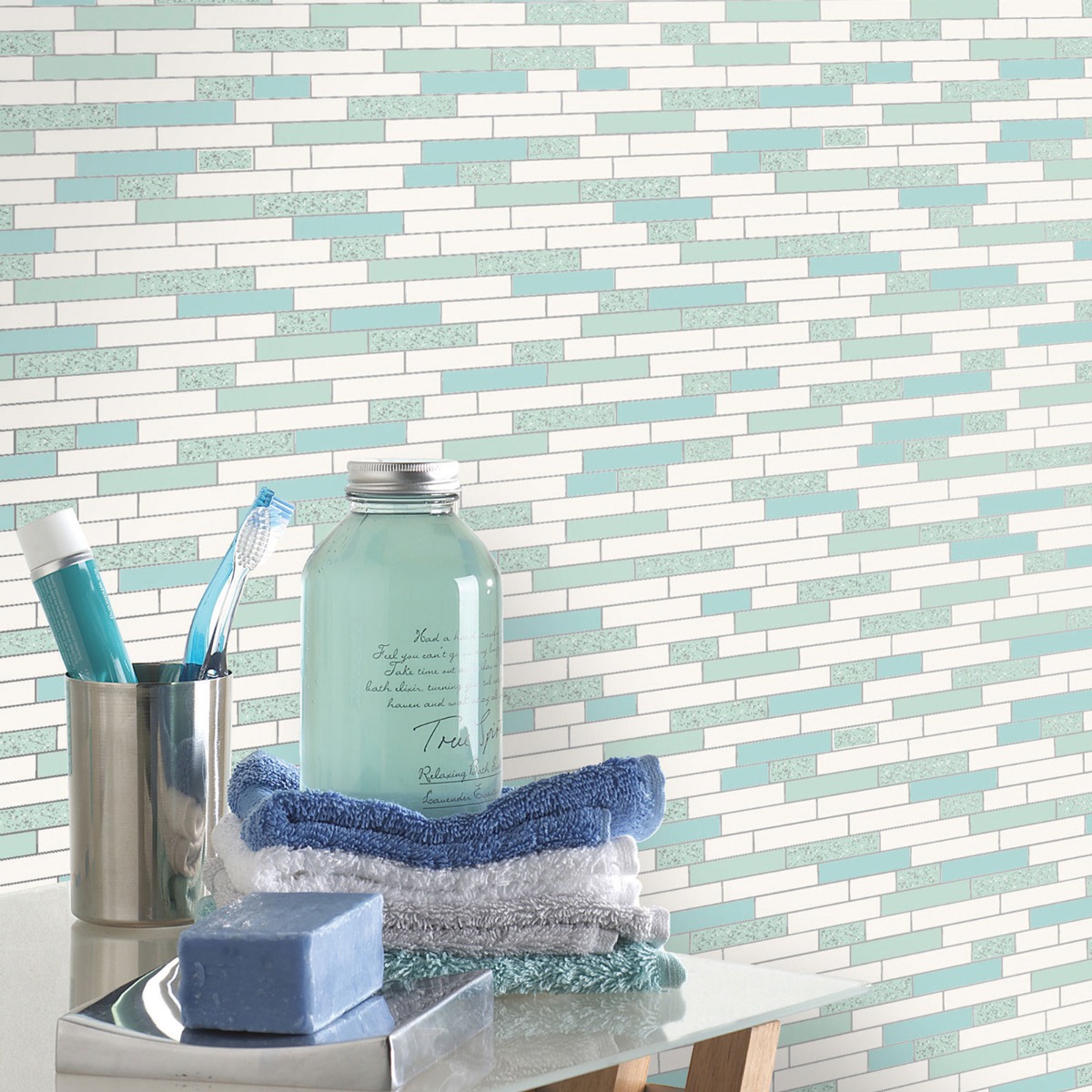 Oblong Granite Tile Teal Wallpaper