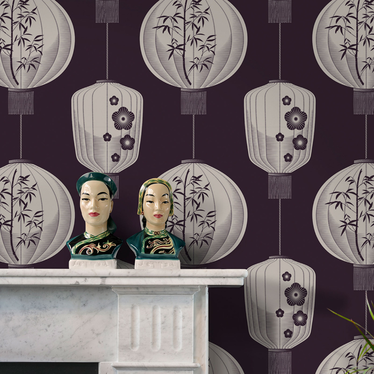 lucky lanterns chinese inspired wallpaper plum