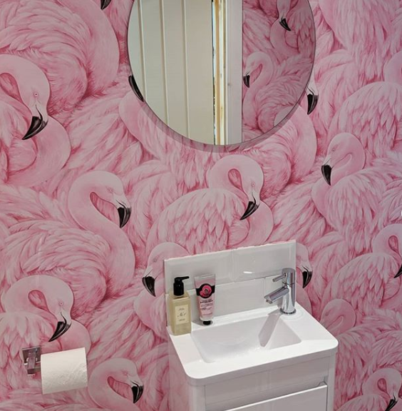 flamingo pink wallpaper toilet