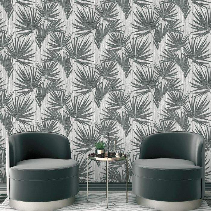Aurora Palm Wallpaper Gunmetal Belgravia 4992
