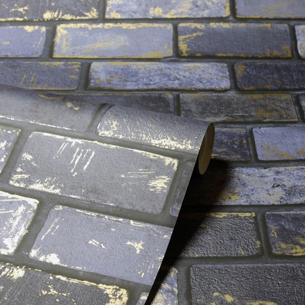blue and gold brick wallpaper