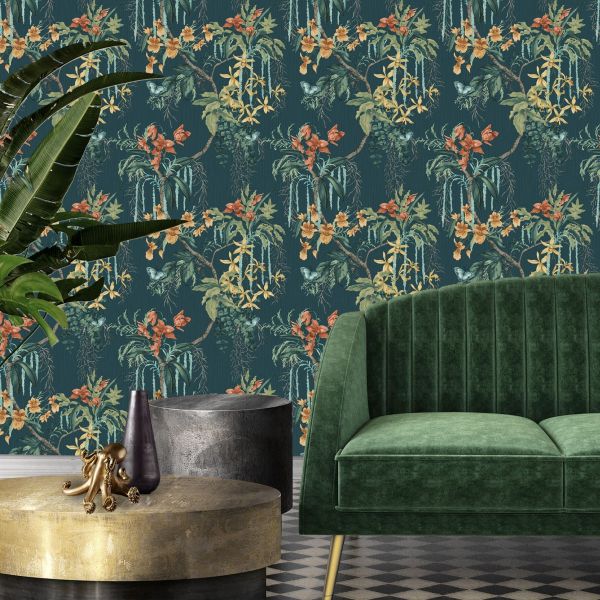 green and blue patterned wallpaper