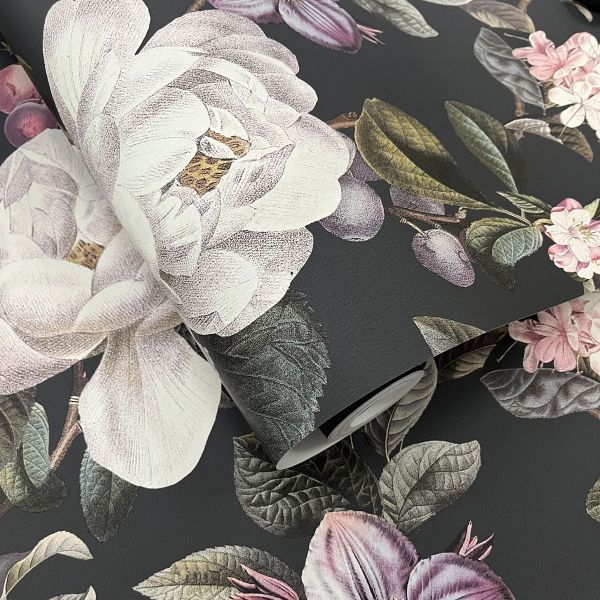 bonjour diary ◎ Wallpaper flower print Pyrus Floral Wallpaper Charcoal Holden 13891 World of Wallpaper USA