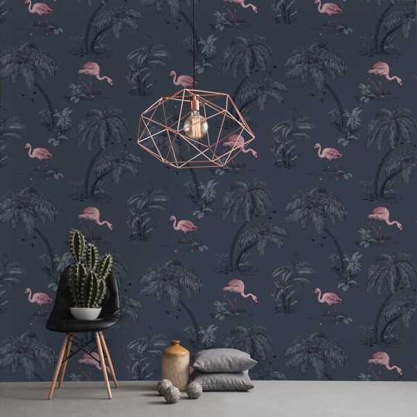 flamingo wallpaper navy