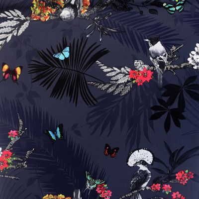 navy floral bird wallpaper
