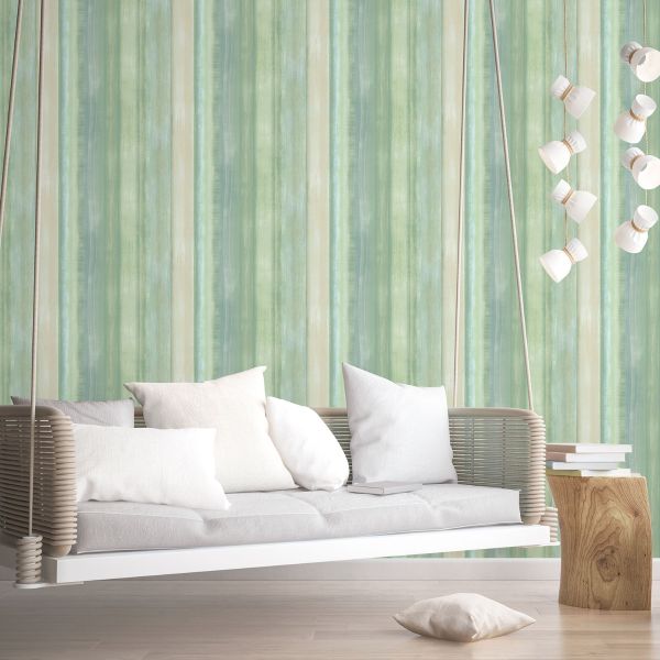 Evergreen Waterfall Stripe Wallpaper