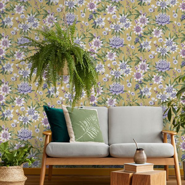 Contemporary Dramatic Floral Wallpaper Ochre - Free UK Delivery from Home  Linen Store