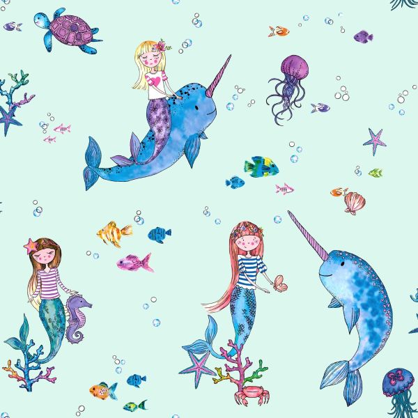 Mermaids Seamless Pattern In Childish Style Kids Background With Cute  Marine Girls And Abstract Elements For Fabric Textile Wallpaper Decoration  Vector Illustration Stock Illustration - Download Image Now - iStock
