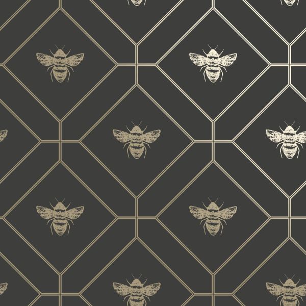 Lewis & Irene Honey Bee, Metallic Gold Bees on Charcoal, Fabric Half-Yards