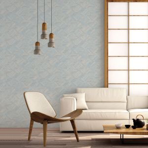 Evergreen Grassy Tile Wallpaper Blue Beige Galerie 7356