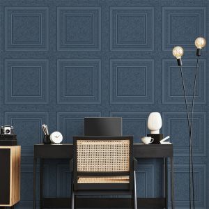 Blown Vinyl Panel Wallpaper Blue Belgravia 