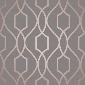 Charcoal Grey and Copper Apex Geometric Trellis Wallpaper Fine Decor FD41998