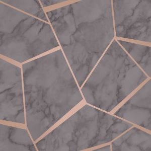 Charcoal Grey and Copper Fractal Geometric Marble Wallpaper - Fine Decor FD42266