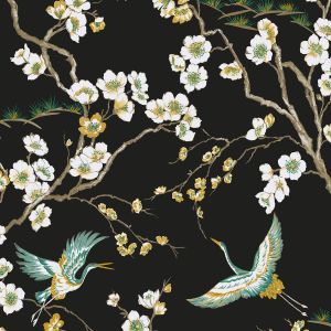 Sublime Japan Cranes Wallpaper Black Graham & Brown 105984