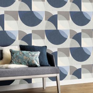 Elle Decoration Geometric Circle Graphic Wallpaper Grey Blue 1015008