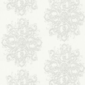 Silver / Cream Damask Wallpaper Elle Collection 1015431