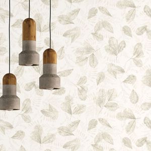 Evergreen Fossil Leaf Toss Wallpaper Light Beige Galerie 7300
