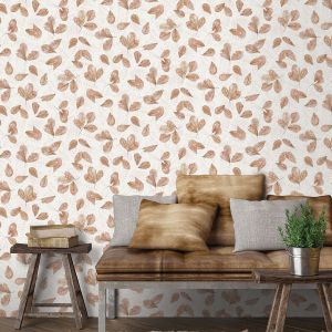 Evergreen Fossil Leaf Toss Wallpaper Copper Mica Galerie 7304