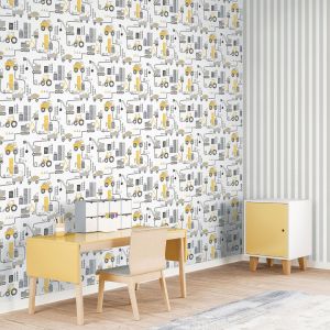Tiny Tots 2 Construction Wallpaper Yellow Greige Galerie G78362