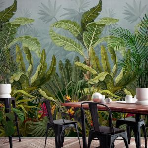 Parrot Jungle Leaf Wallpaper Green Mural Grandeco A50701