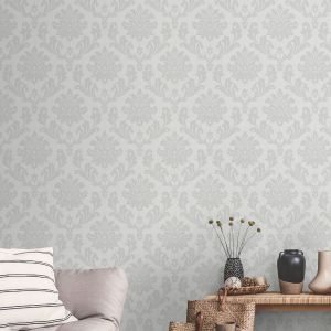 Louisa Damask Wallpaper Grey and Silver Metallic and Glitter Effect A53804  Grandeco 
