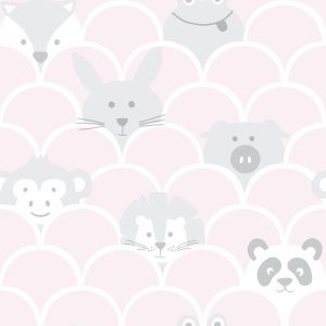 Pink and Grey Animals Wallpaper Holden 91031 Over the Rainbow Peek a Boo 