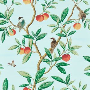 Harlequin Ella Wallpaper Sky / Fig Leaf / Nectarine 