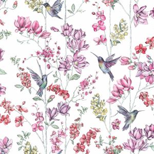 Holden Charm Hummingbird Flower Wallpaper - White 12390 | Feature 