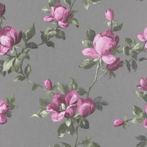 Emilia Rose Floral Wallpaper Silver and Pink Rasch 502169 | Feature