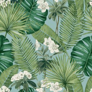 Blue and Green Leaf Wallpaper Collection Isla Muriva  M37801 Eden