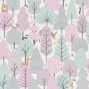 M51603 My Kingdom Wild Wood Pink & Teal Wallpaper Muriva 