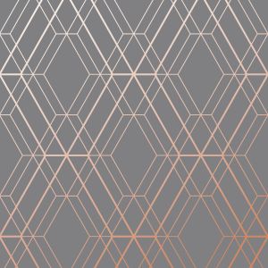 Charcoal Grey and Copper Diamond Geometric Wallpaper - Metro WOW002