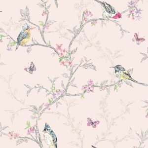 Phoebe Birds Wallpaper Blush Pink World of Wallpaper 50141