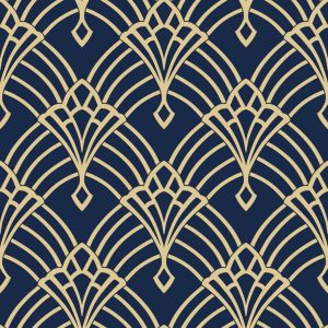 Waldorf Deco Wallpaper Navy / Gold World of Wallpaper 274447