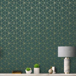 Emerald Green and Gold Metro Prism Geometric Triangle Wallpaper - WOW037 World of Wallpaper