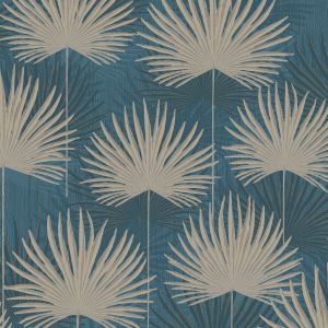 Calypso Leaf Wallpaper Blue / Gold World of Wallpaper AF0009