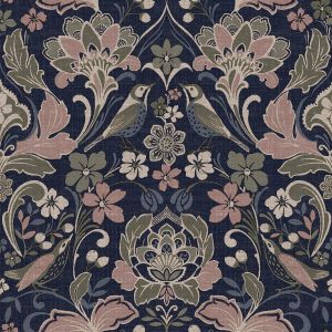 Folk Floral Wallpaper Navy / Pink / Olive World of Wallpaper 946104