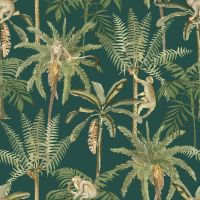 Amazonia Monkey Trees Jungle Wallpaper Emerald Green World of Wallpaper WOW044