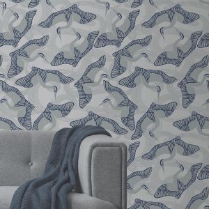 Ted Baker Fantasia Collection Cranes Wallpaper Grey Navy 12622