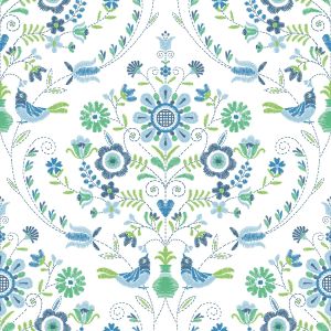 Britt Woodland Damask Vinyl Wallpaper Blue / Green Fine Decor FD26511
