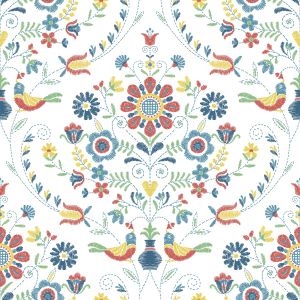 Britt Woodland Damask Vinyl Wallpaper Red / Blue FD26512