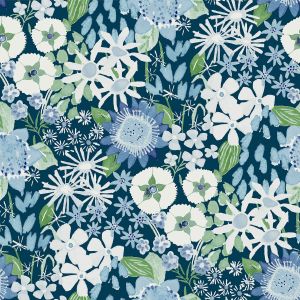 Karina Wildflower Garden Vinyl Wallpaper Blue Fine Decor FD26524