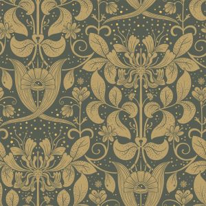 Hjarterum Berit Arts and Crafts Wallpaper Dark Green Galerie 83125