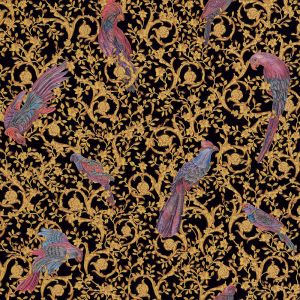 Versace Barocco Birds Wallpaper - Black and Gold - 37053-1 