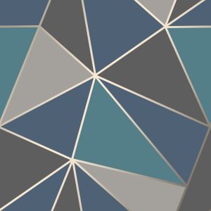 Apex Geometric Wallpaper Aqua and Navy Fine Decor FD42001
