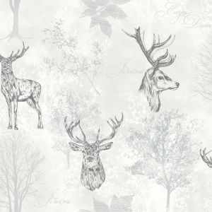 Etched Stag Wallpaper Grey Arthouse 901808 